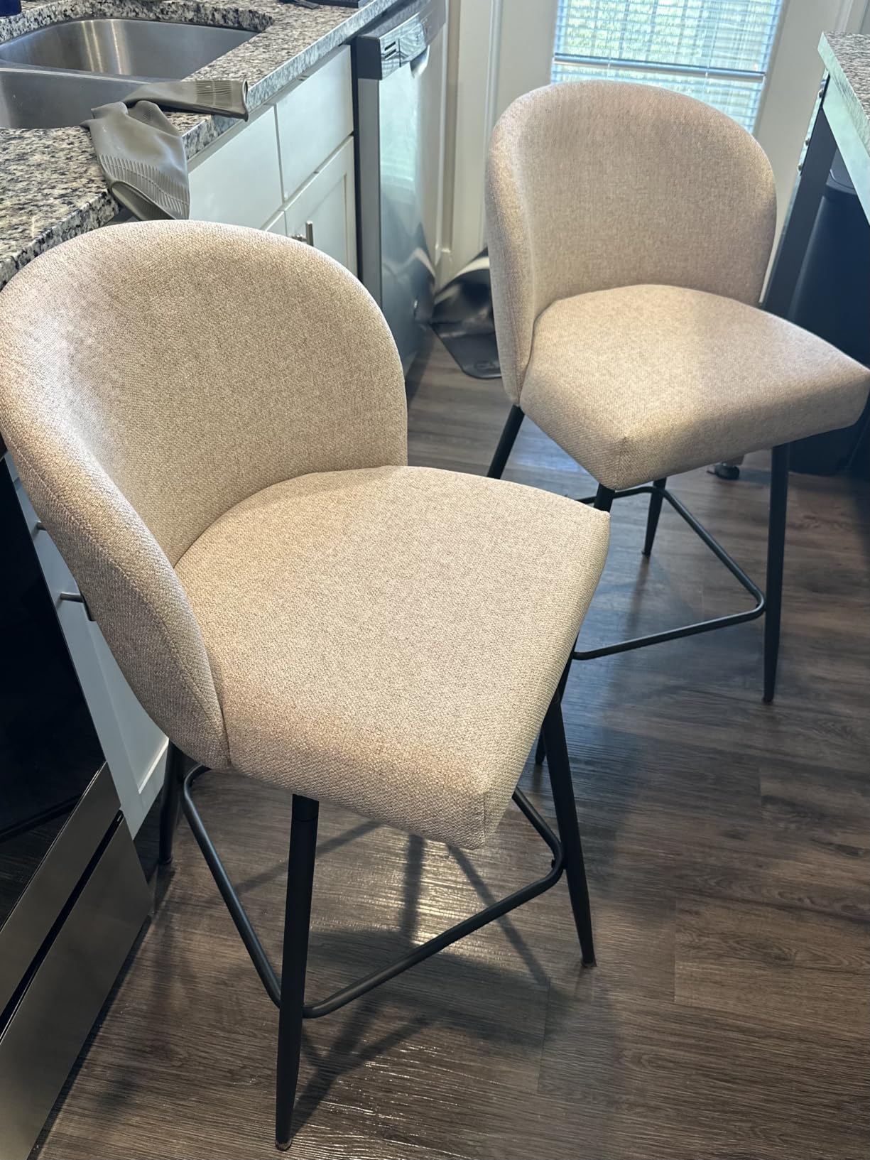 Counter Height Bar Stools Set of 2, 360° Swivel Upholstered Barstools with Backs and Metal Legs, 26