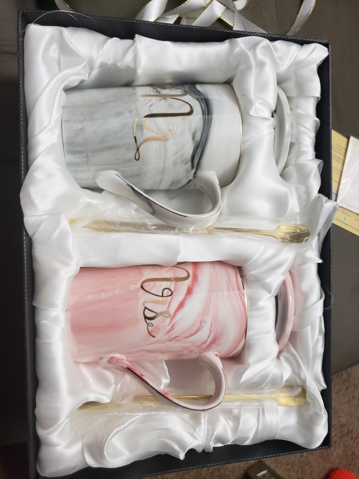 Jumway Wedding Gifts Basket, Gifts for Bridal Shower Engagement Wedding and Married Couples Anniversary - Tote Bag Ceramic Marble Coffee Mugs Gift Set Black customer photo 1