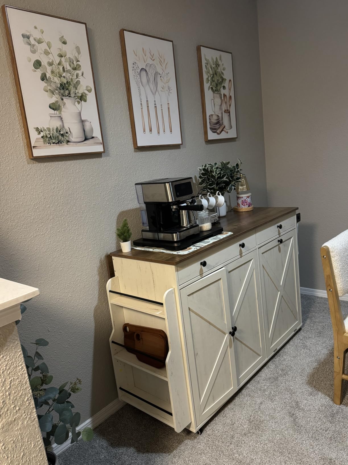 VASAGLE Mobile Kitchen Island with Trash Can Storage, Drop Leaf customer photo 2