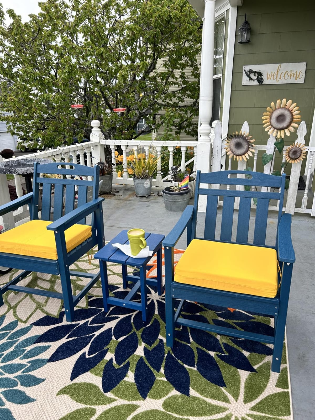 HDPE Outdoor Patio Dining Table & 6 Stackable Armless Chairs Set, Teak customer photo 1